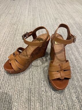Gianni Bini Cognac Leather Wedge Sandals